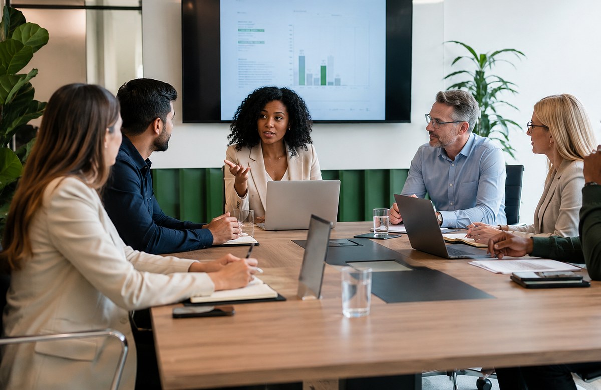 Professionals reviewing event space information