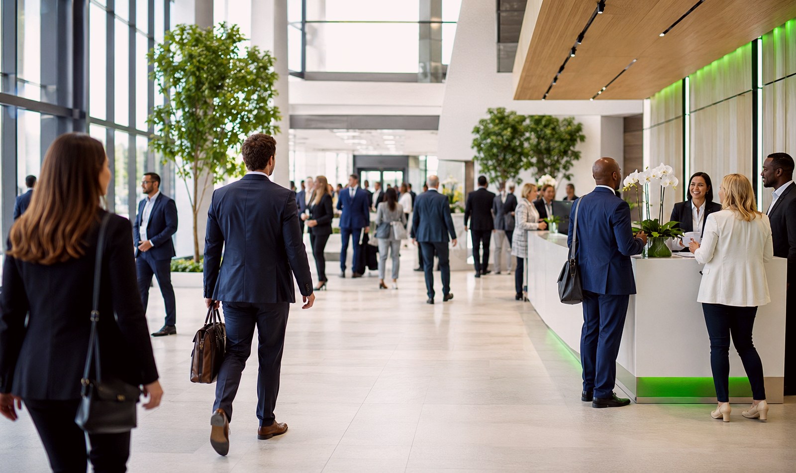 Professional convention lobby prepared for business attendees